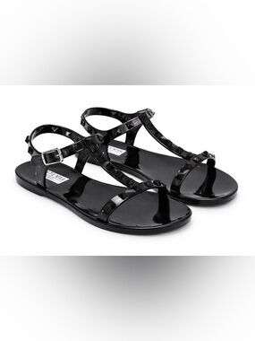 Steve Madden Black Jelly Studded Sandals Size 7 Rockstud Style Strappy